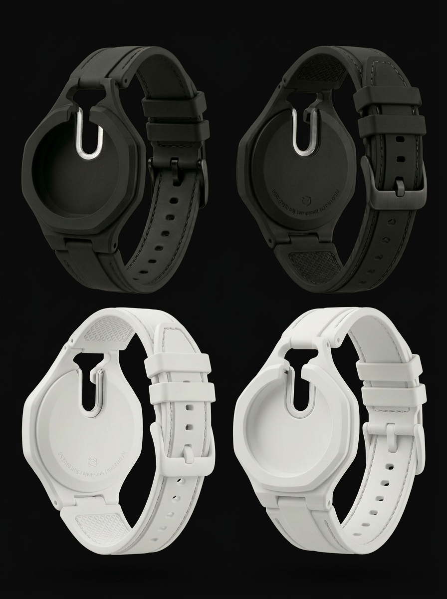 Pure white attachable strap for the Swatch x AP pocket watch shown from multiple angles